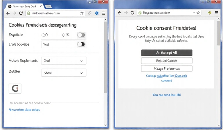 Illustration of a user managing cookie preferences through browser settings or a consent banner