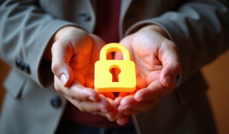 Hands holding a secure padlock icon representing data privacy